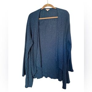 J Jill XL Open Front Ribbed Cardigan Sweater Duster Navy Blue Linen Blend Cozy
